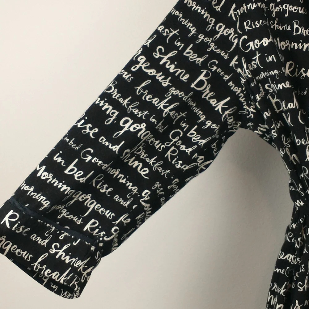 Kate Spade Robe Womens Large XL Black White Flannel Rise And Shine